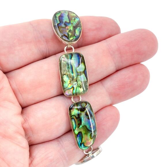 Vintage LUC Sterling Silver 925 Abalone Panel Link Bracelet 7”-8” - Picture 1 of 7